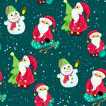 Seamless Christmas pattern in vector graphic with cute Santas and snowmen Stock-Illustration