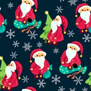 Seamless Christmas pattern in vector graphic with cute Santas Stock-Illustration
