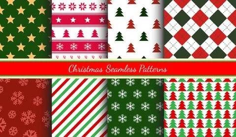 Seamless Christmas Patterns Collection. New year's eve wrapping paper graphics. Stock Illustration