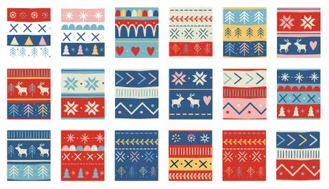 Seamless Christmas patterns. Vector design in nordic style Stock Illustration