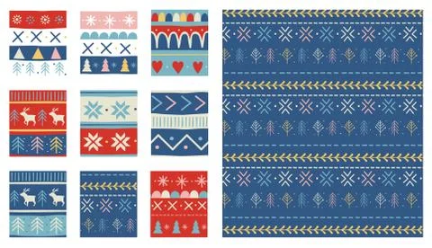 Seamless Christmas patterns. Vector design in nordic style Ilustração Stock