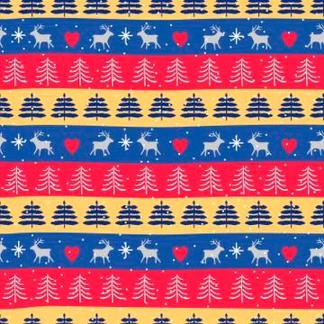 Seamless Christmas patterns. Vector design in nordic style. Hand drawn doodle Stock Illustration
