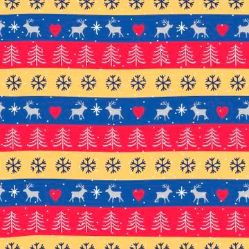 Seamless Christmas patterns. Vector design in nordic style. Hand drawn doodle Stock Illustration