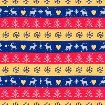 Seamless Christmas patterns. Vector design in nordic style. Hand drawn doodle Stock Illustration