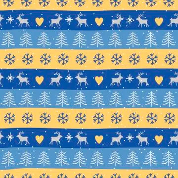 Seamless Christmas patterns. Vector design in nordic style. Hand drawn doodle Stock Illustration