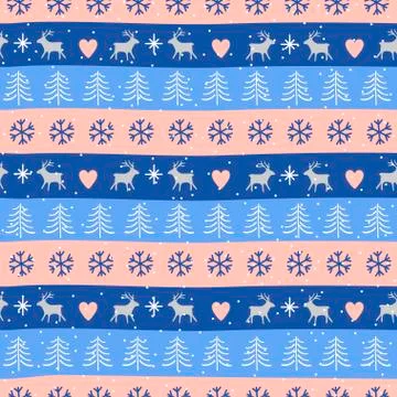 Seamless Christmas patterns. Vector design in nordic style. Hand drawn doodle Stock Illustration