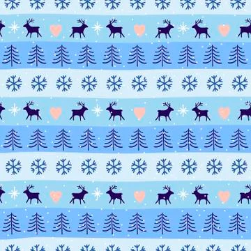 Seamless Christmas patterns. Vector design in nordic style. Hand drawn doodle Stock Illustration