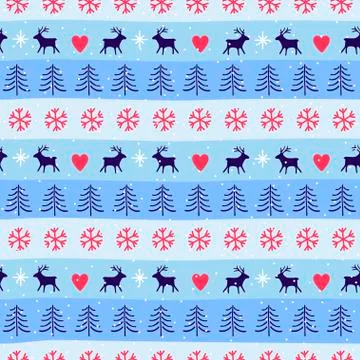 Seamless Christmas patterns. Vector design in nordic style. Hand drawn doodle Stock Illustration