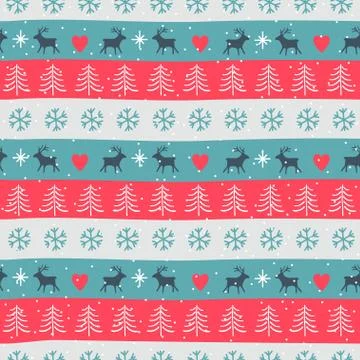 Seamless Christmas patterns. Vector design in nordic style. Hand drawn doodle Stock Illustration
