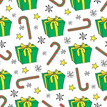 Seamless Christmas present. Cane lollipop. Seamless Christmas present in vintage Stock Illustration
