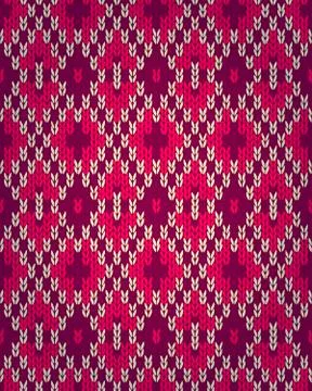 Seamless christmas red knitted pattern. style knit woolen jacquard ornament Stock Illustration