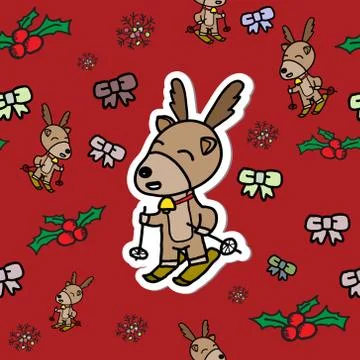 Seamless christmas reindeer skiing Stock-Illustration