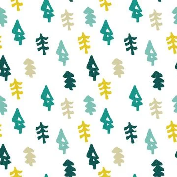 Seamless christmas tree pattern in flat style Stock Illustration