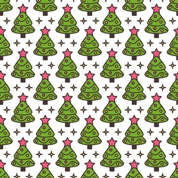 Seamless Christmas tree pattern. Vector repeating background. Stock Illustration