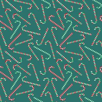 Seamless christmas vector pattern with striped candy canes on teal Illustrazione stock