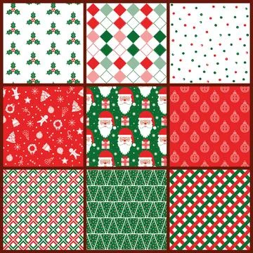 Seamless Christmas vector Pattern Tile Collection. with Santa and gifts, rhom Illustrazione stock