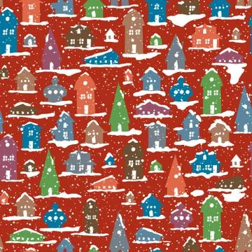 Seamless christmas village pattern Illustrazione stock