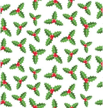 Seamless Christmas Winter Pattern with Holly Tree Isolated on Wh Stock Illustration