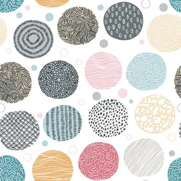 Seamless circle pattern. Doodle organic minimal shapes. Hand drawn geometric Illustrazione stock