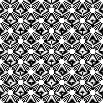 Seamless circles pattern black and white repeating blend layers, geometric we Illustrazione stock