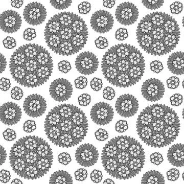 Seamless Circular Floral Pattern Grayscale Stock-Illustration