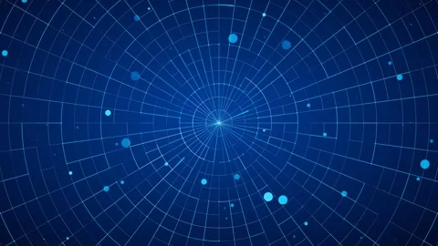 Seamless circular grid animation featuring floating blue circle particles and Stock Footage 345954346