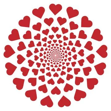 Seamless circular mandala pattern made of hearts arranged from small to lar.. Stock Illustration
