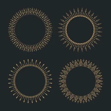 Seamless Circular Ornamental Round Set. Gold on Black Mandala Frames Collection Stock Illustration