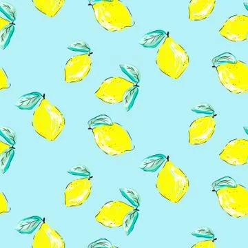 Seamless citrus pattern. Hand drawn sketched lemons print. Textile, wallpaper Stock Illustration