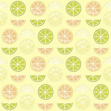 Seamless citrus pattern on a yellow background. Juicy summer Stock Illustration