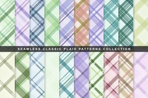 Seamless classic plaid patterns collection with elegant seamless diagonal p.. Stock Illustration