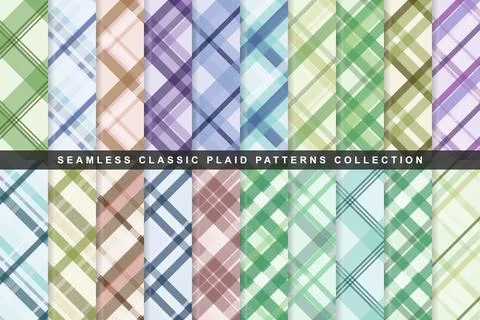 Seamless classic plaid textile backgrounds featuring soft translucent diago.. Illustration