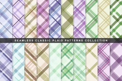 Seamless classic plaid textile backgrounds with multicolor diagonal checker.. Stock Illustration