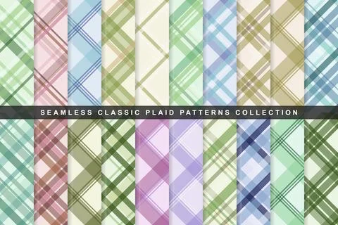 Seamless classic plaid textile backgrounds featuring diagonal tartan lines .. Stock Illustration