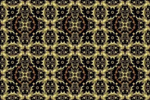 Seamless classic raster golden pattern. Seamless pattern on black, neutral and y イラスト素材