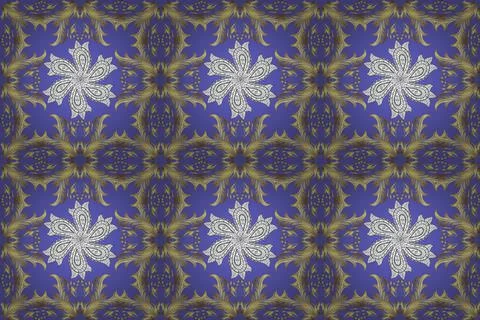 Seamless classic raster golden pattern. Classic vintage background. Raster illus Stock Illustration