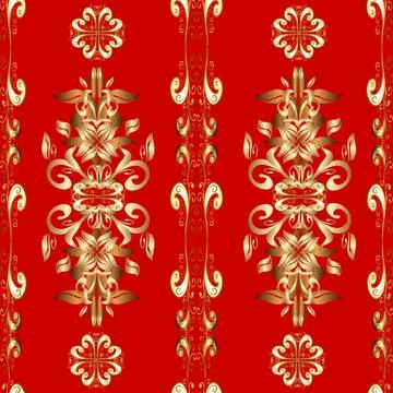 Seamless classic vector beige, red and brown and golden pattern. Traditional ori Stock Illustration