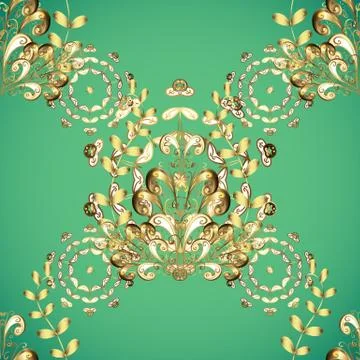 Seamless classic vector brown and green and golden pattern. Traditional orient o Stock Illustration