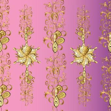 Seamless classic vector brown, violet and pink and golden pattern. Classic vinta Illustrazione stock