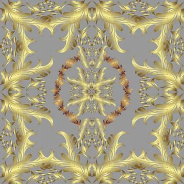 Seamless classic vector gray, yellow and neutral and golden pattern. Classic vin イラスト素材