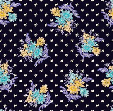 Seamless classical flower with navy background Stock Illustration