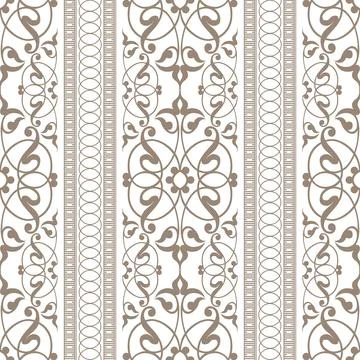 Seamless classical pattern with beige baroque-style scrollwork, symmetrical  Stock-Illustration