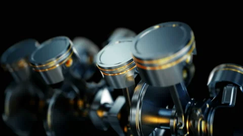 Seamless close-up of engine in slow motion, pistons and valves. Stock Footage 112666391