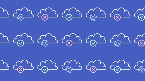 Seamless cloud computing pattern with status and configuration icons Stock Footage 332587980