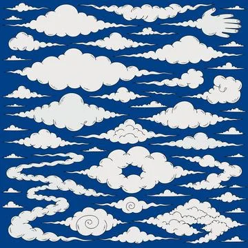 Seamless Cloud Pattern on Blue Background, Hand Shape Included Stock Illustration