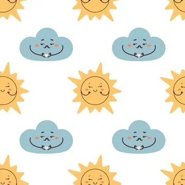 Seamless cloud pattern showing a heart, flirting with the sun , overcast Illustrazione stock