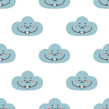 Seamless cloud pattern showing a heart, flirting with the sun , overcast 库存插图