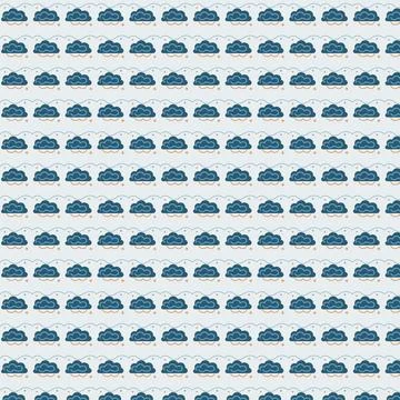 Seamless Cloud Pattern with Stars and Wavy Lines, Cute Blue Sky Wallpaper I.. Stock Illustration