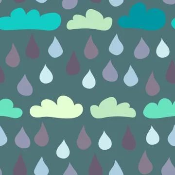 Seamless clouds and raindrops background Stock Illustration