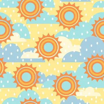 Seamless clouds and sun seamless pattern. Simple pattern for kids Stock Illustration